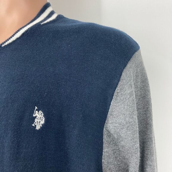U.S. Polo ASSN Mens Knit Jacket Size XXL 100%Cotton Navy Blue/Grey Color - Picture 2 of 6